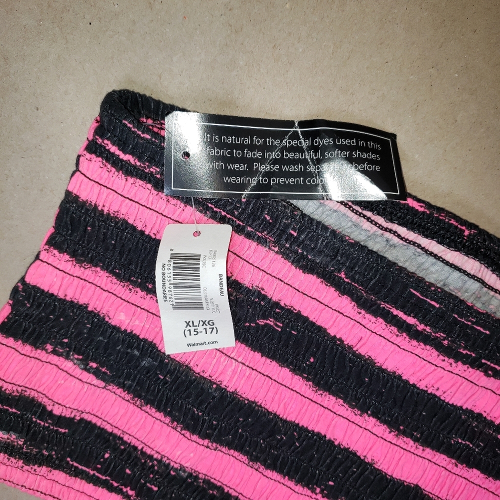 NEW NEON HOT PINK BLACK STRIPED TUBE TOP JUNIOR'S SIZE XL - Picture 7 of 8